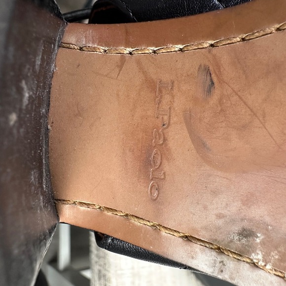 Linea‎ Paolo Womens 7M Black Leather Pointed Toe Lace Up Block Heel Ankle Boots - Picture 6 of 9